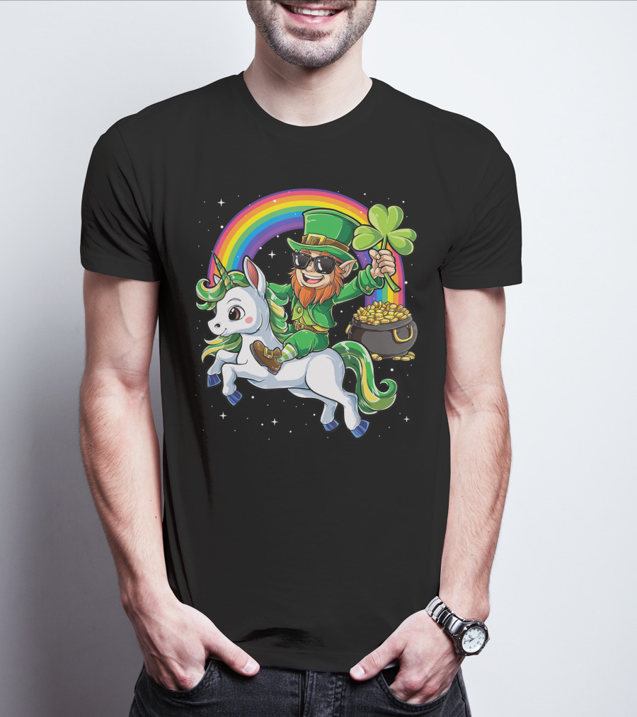 Unicorn Leprechaun St Patricks Day Girls Kids Women Rainbow Shamrock Gold T-Shirt