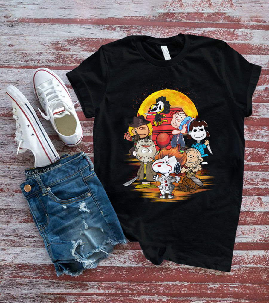 Horrorsnop Killer Cartoon Mashup Halloween Group With Mask And Knife T-Shirt