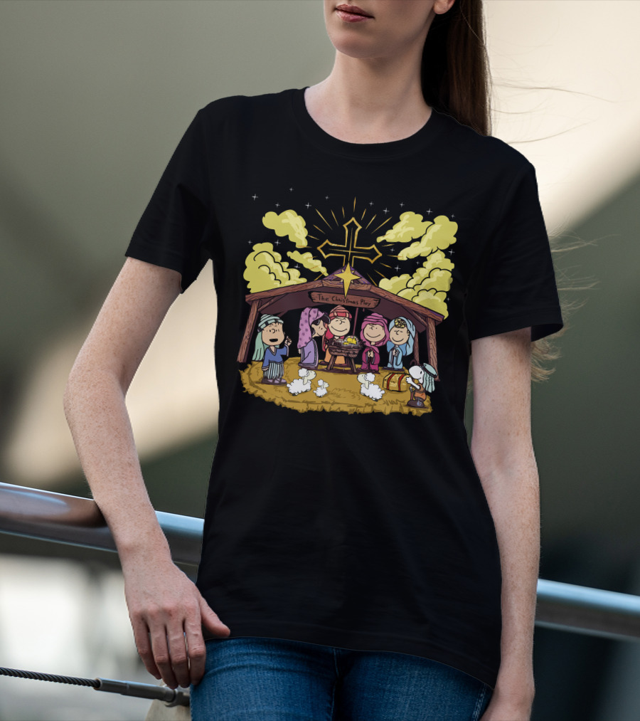 The Christmas Play Nativity Scene With Iconic Cartoon Characters T-Shirt