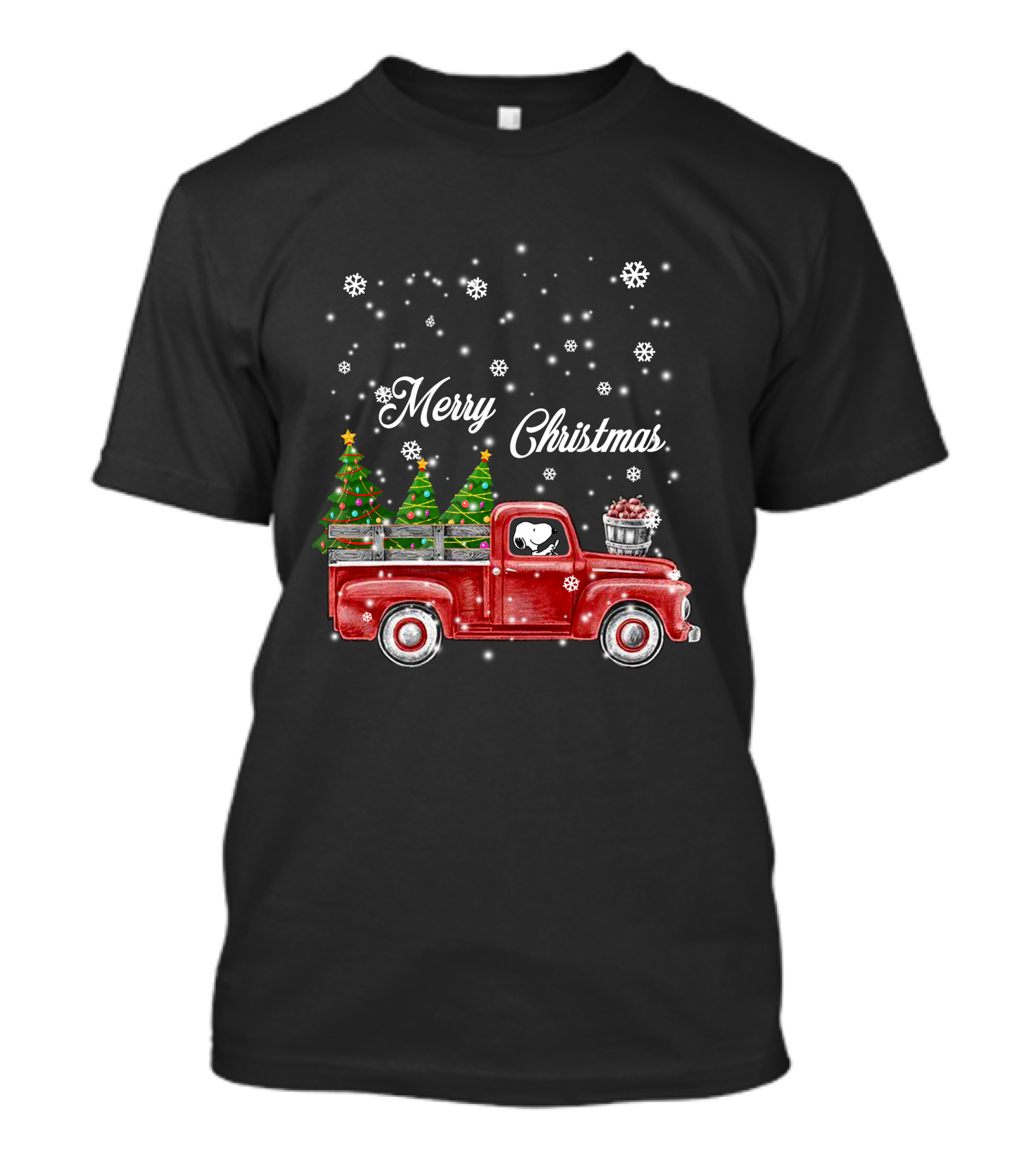 Merry Christmas Red Truck With Christmas Trees And Snowflakes T-Shirt
