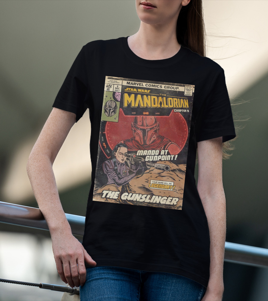 Mando At Gunpoint Legendary The Mandalorian Chapter 5 The Gunslinger Marvel Comics Group T-Shirt
