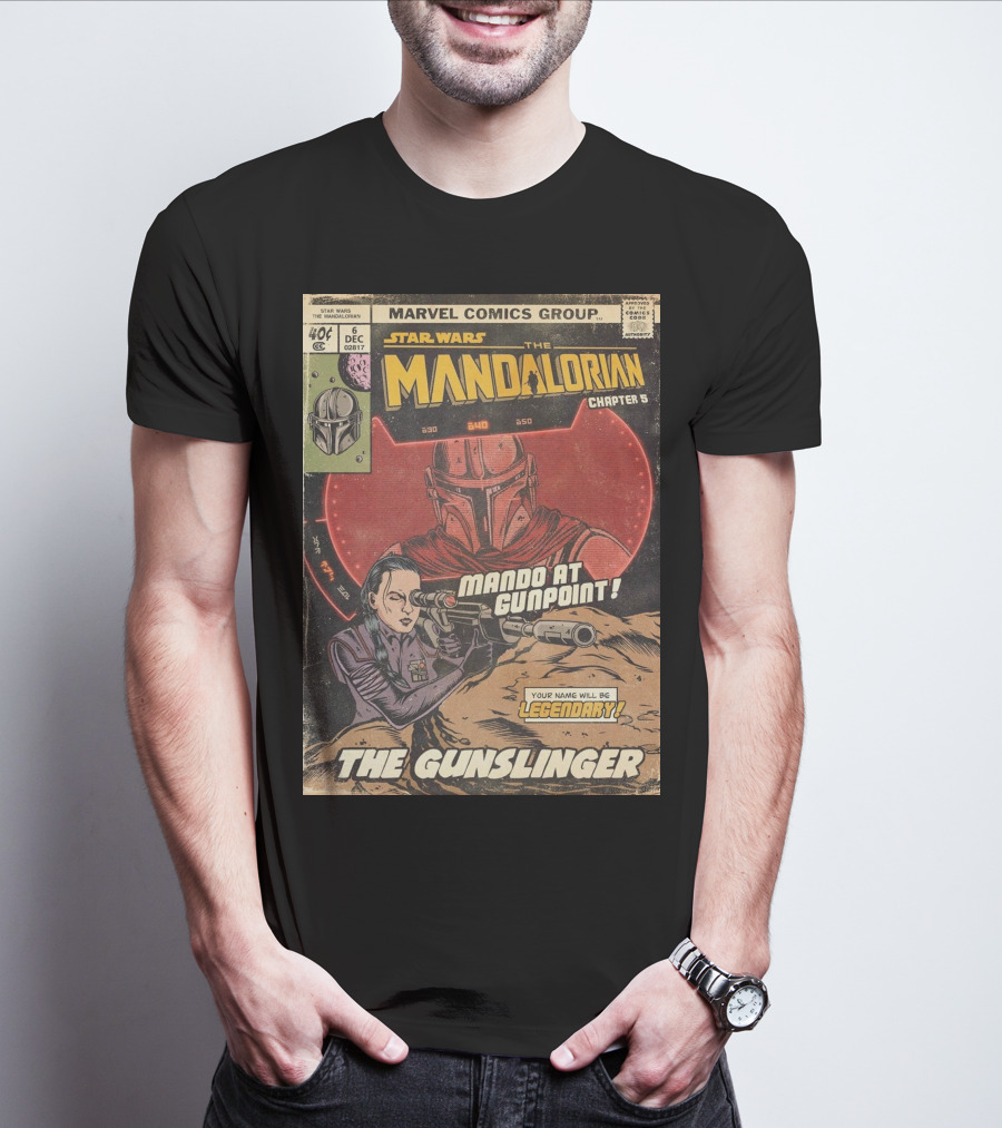 Mando At Gunpoint Legendary The Mandalorian Chapter 5 The Gunslinger Marvel Comics Group T-Shirt