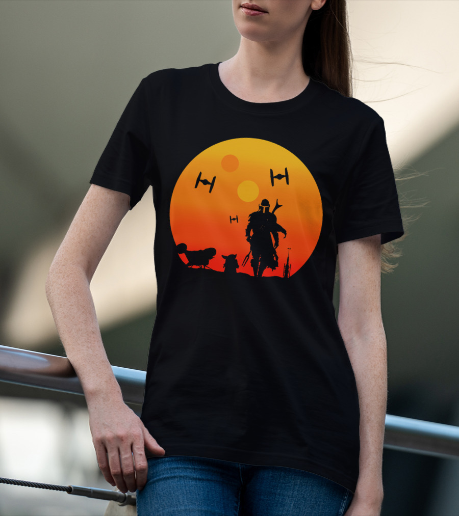 Only Today Mandalorian Sunset Silhouette Star Wars Tie Fighters T-Shirt