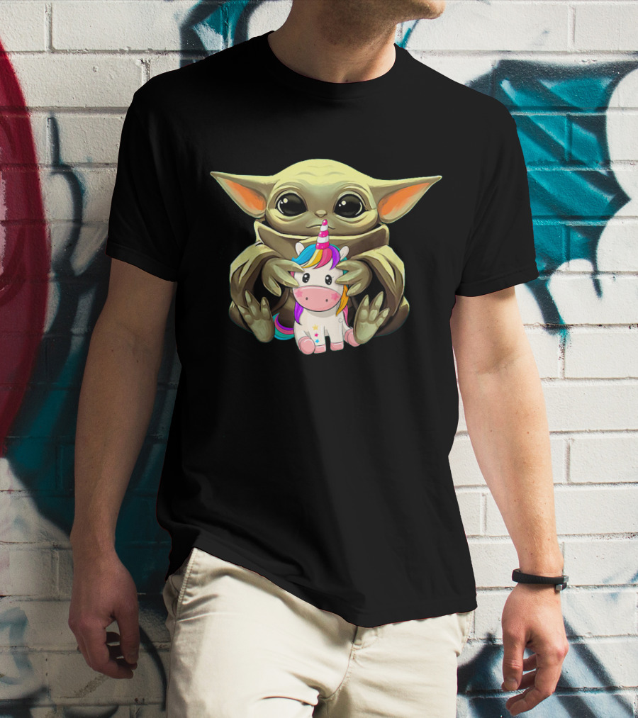 Only Today Cute Alien Creature Hugging Rainbow Unicorn T-Shirt