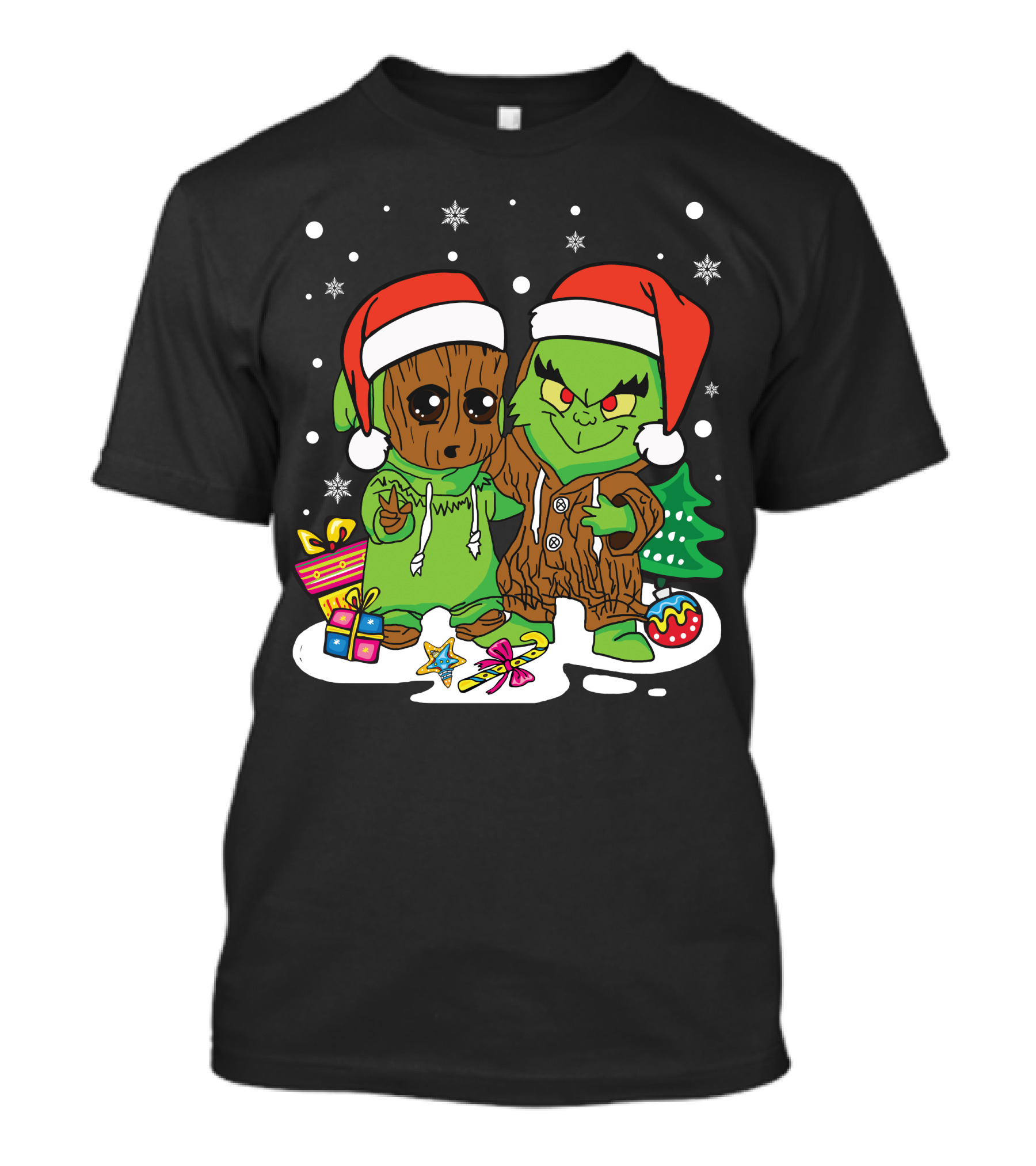 Only Today Christmas Tree Characters Santa Hats Snowflakes T-Shirt