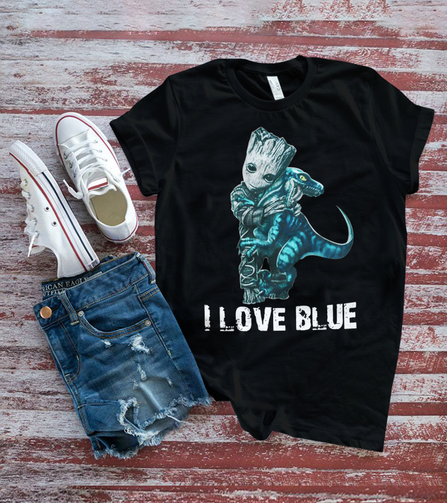 I Love Blue Groot And Blue The Velociraptor Hug T-Shirt