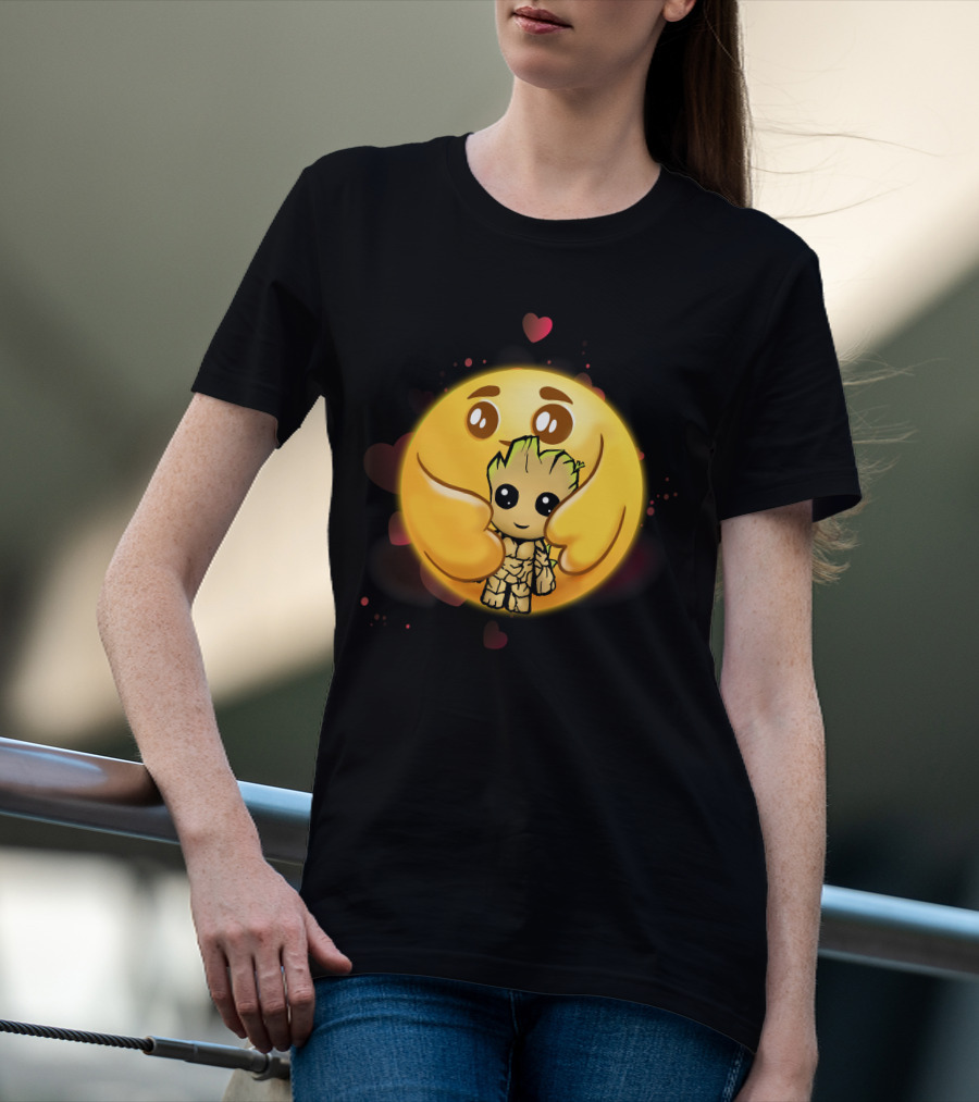 Only Today Adorable Emoji Hug With Groot And Hearts T-Shirt
