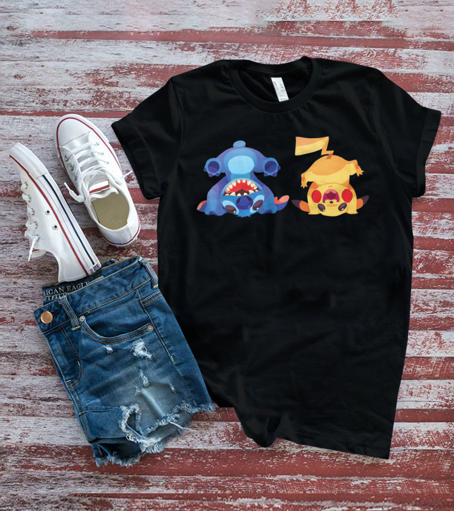 Upside Down Stitch And Pikachu Art T-Shirt