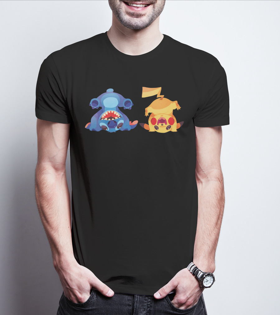 Upside Down Stitch And Pikachu Art T-Shirt