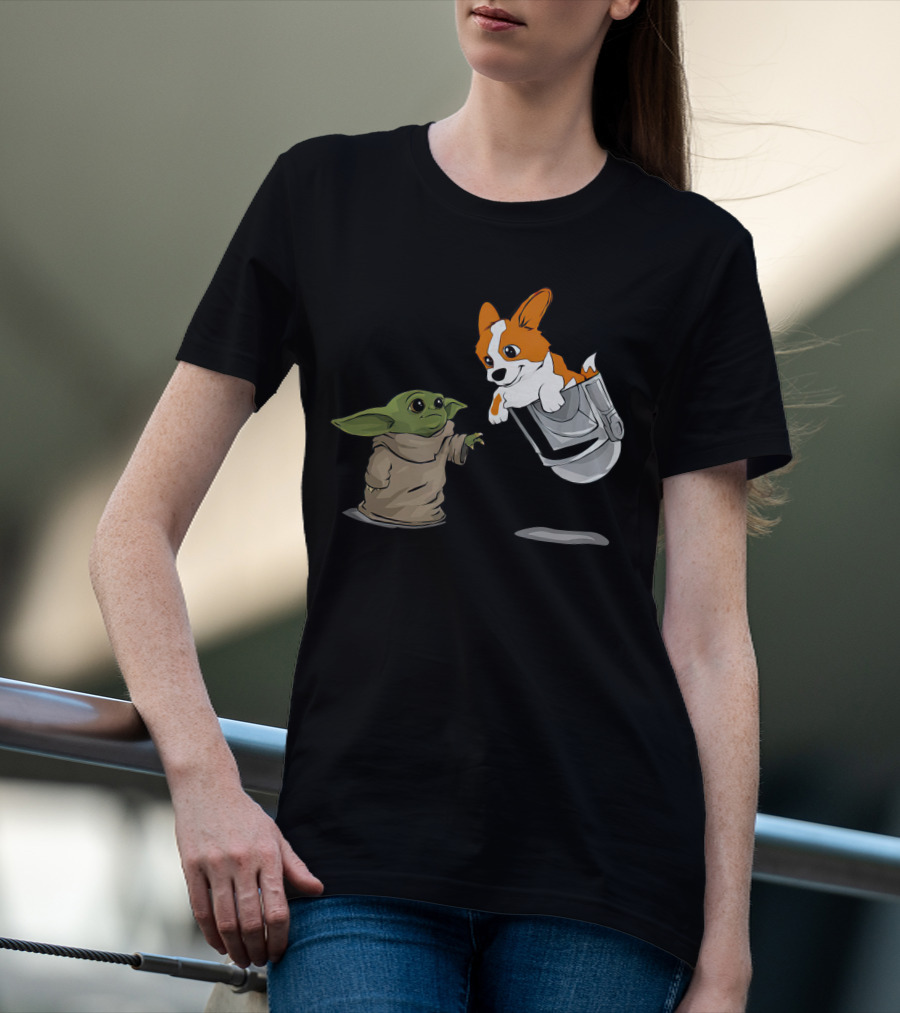 Baby Alien And Corgi In Floating Cradle T-Shirt