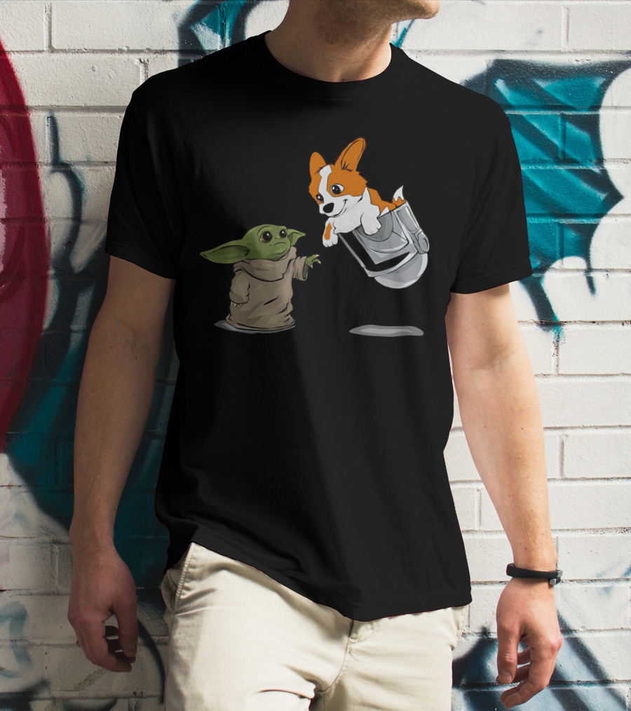 Baby Alien And Corgi In Floating Cradle T-Shirt