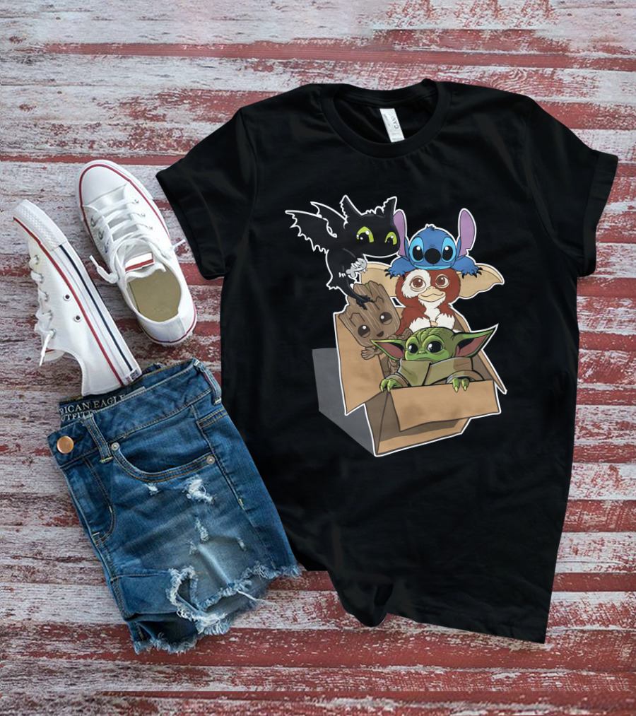 Cute Creatures Box Stitch Grogu Toothless Gizmo Groot T-Shirt