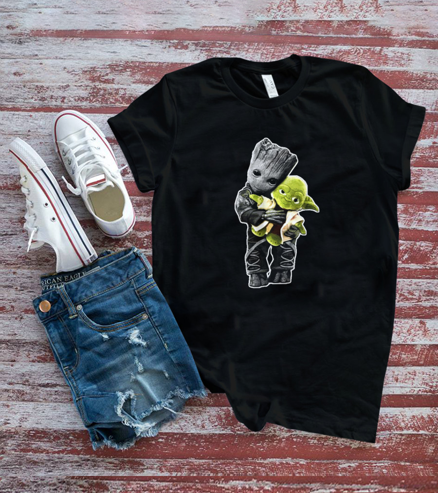 Baby Groot Hugging Baby Yoda Collaboration T-Shirt