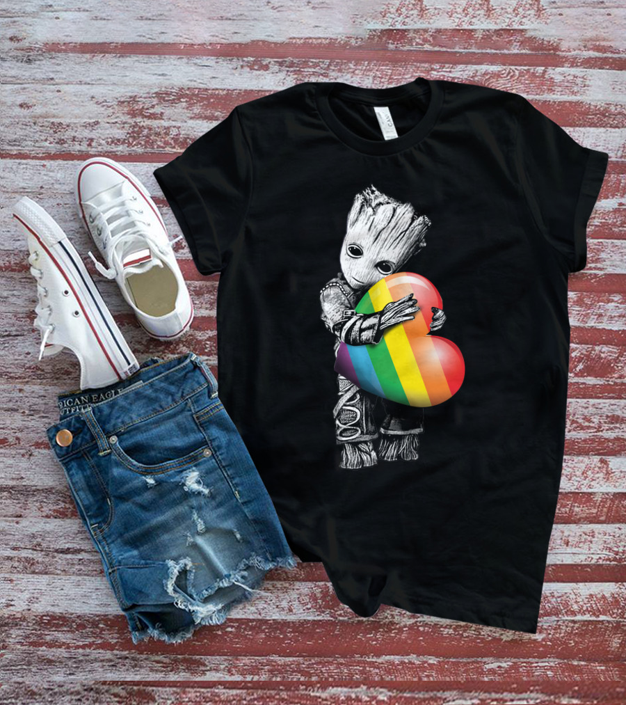 Groot Holding Rainbow Heart T-Shirt