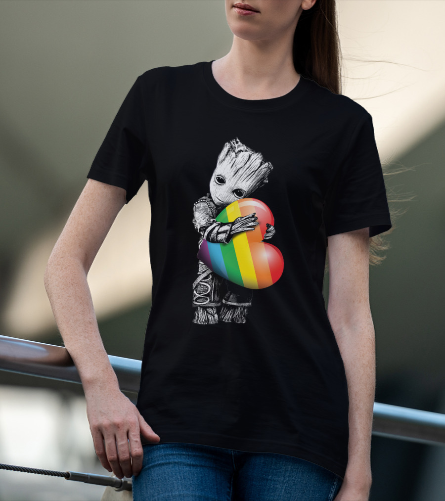 Groot Holding Rainbow Heart T-Shirt