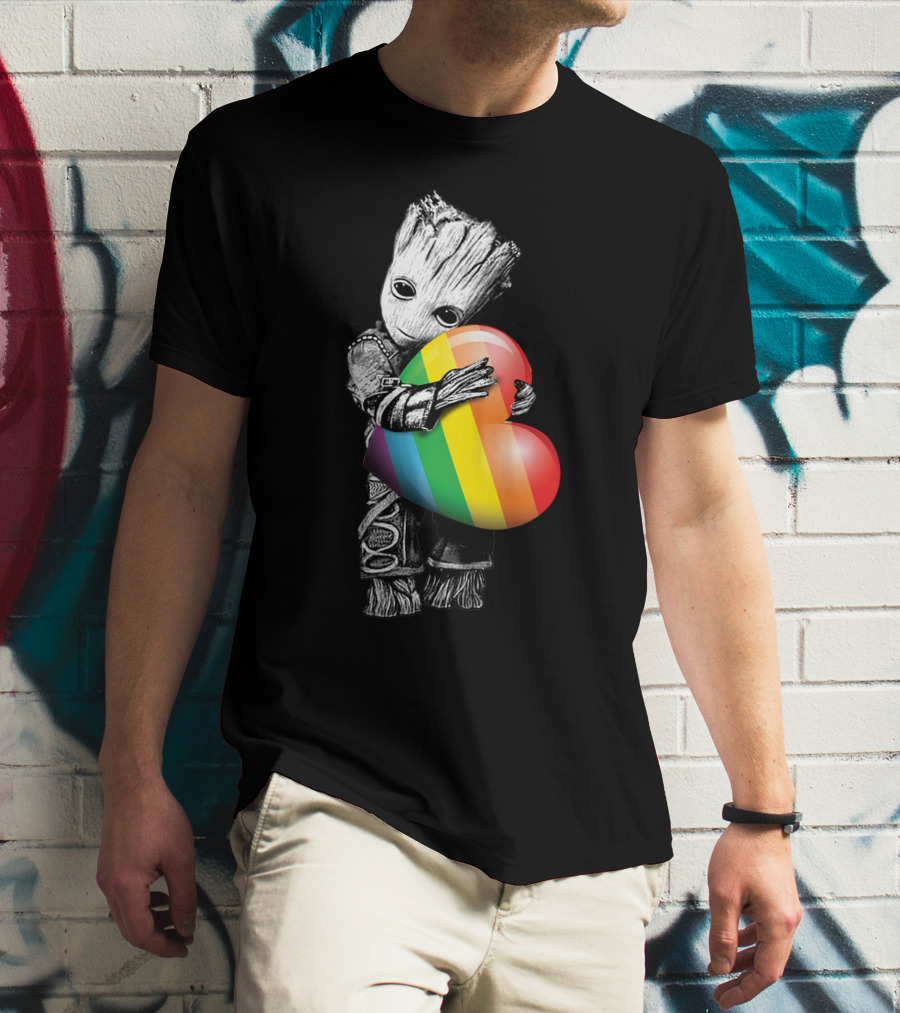 Groot Holding Rainbow Heart T-Shirt