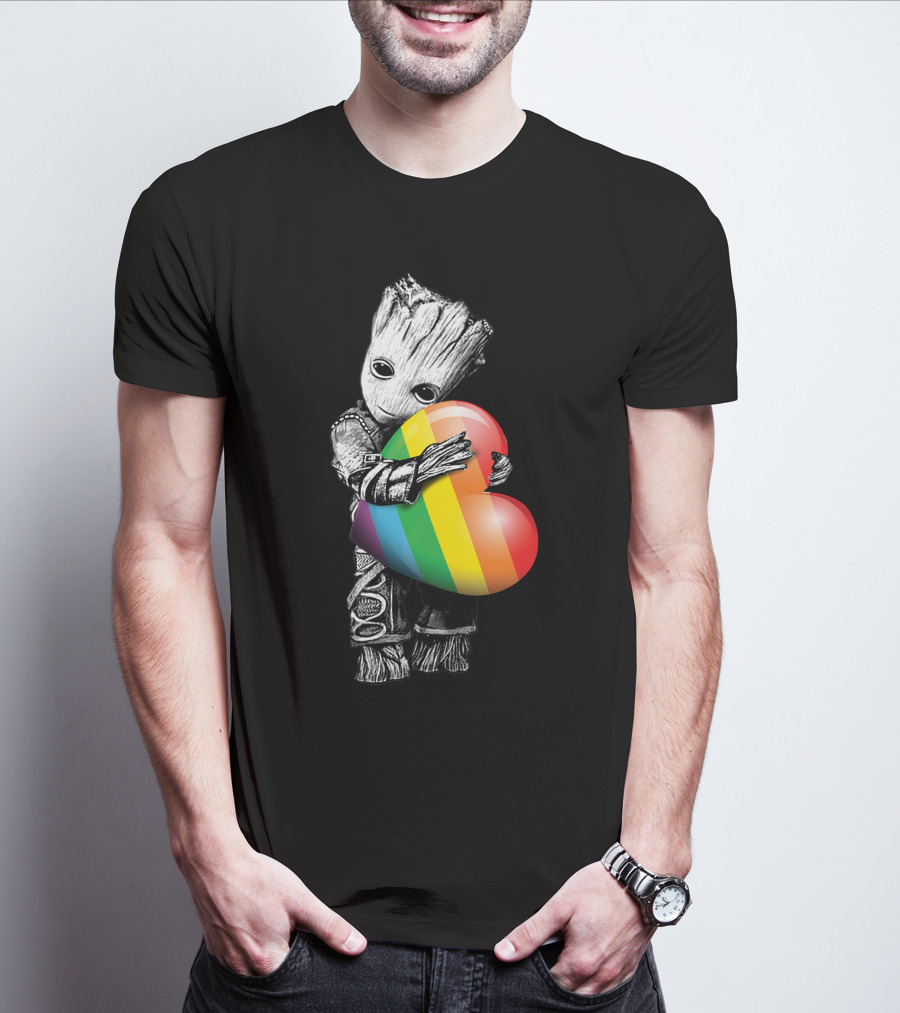 Groot Holding Rainbow Heart T-Shirt