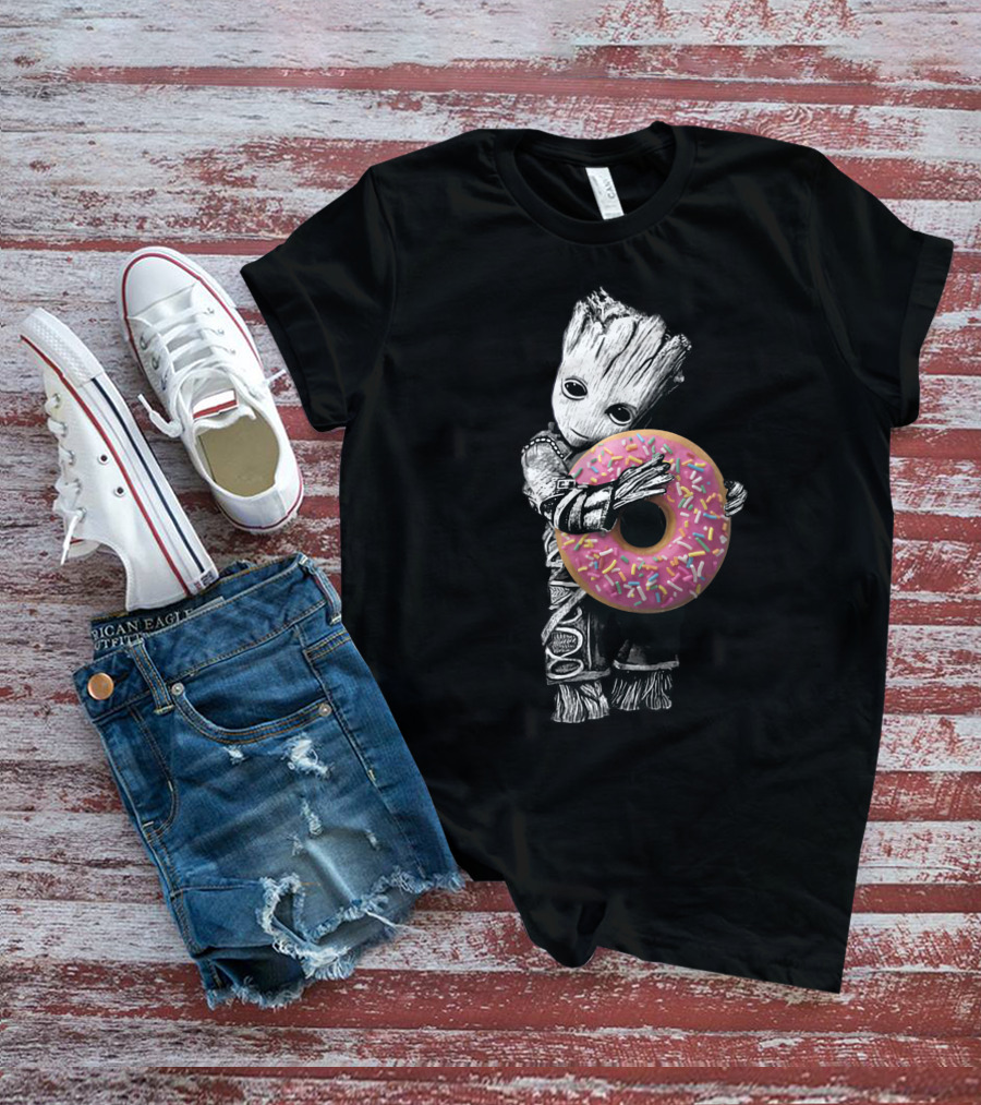 Donut Tree Character Hugging Pink Sprinkle Doughnut T-Shirt