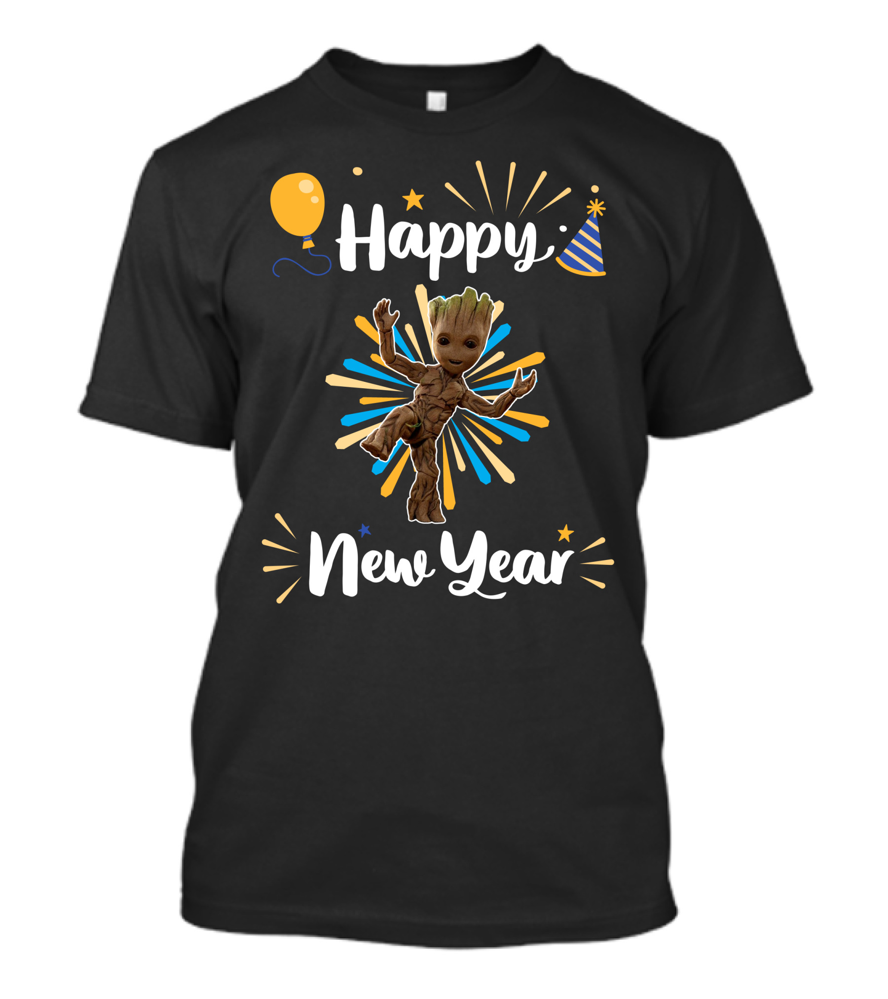 Happy New Year Groot Celebration With Party Hat And Balloon T-Shirt
