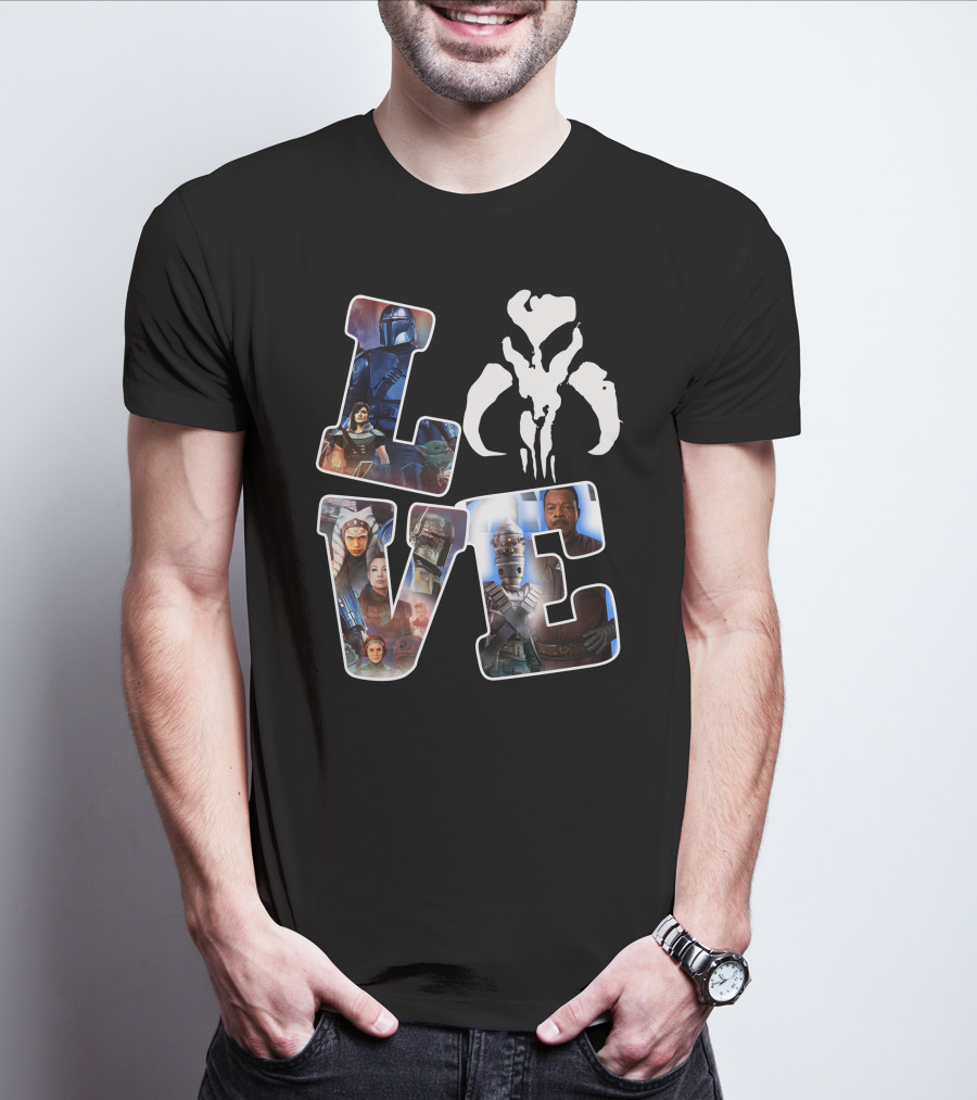 Manda Star Love With Mandalorian And Mythosaur Icons T-Shirt