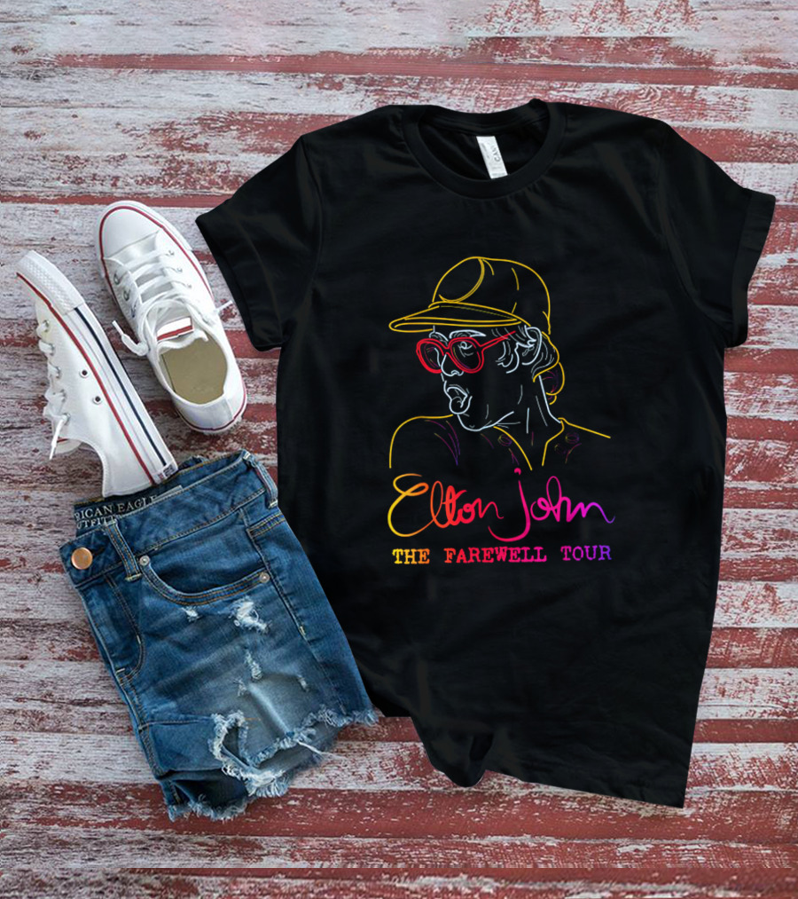 Elton John The Farewell Tour Neon Art With Glasses And Hat T-Shirt