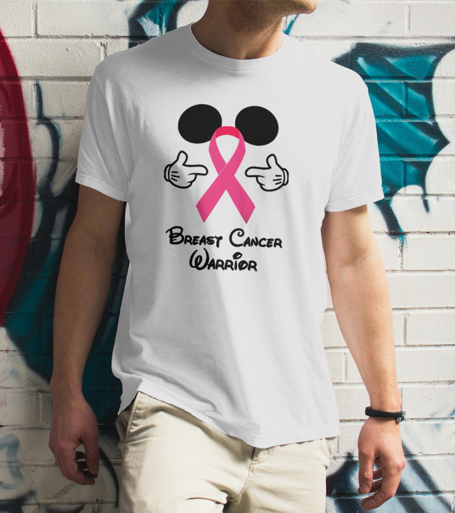Breast Cancer Warrior With Mickey Ears And Pink Ribbon Illustrative T-Shirt