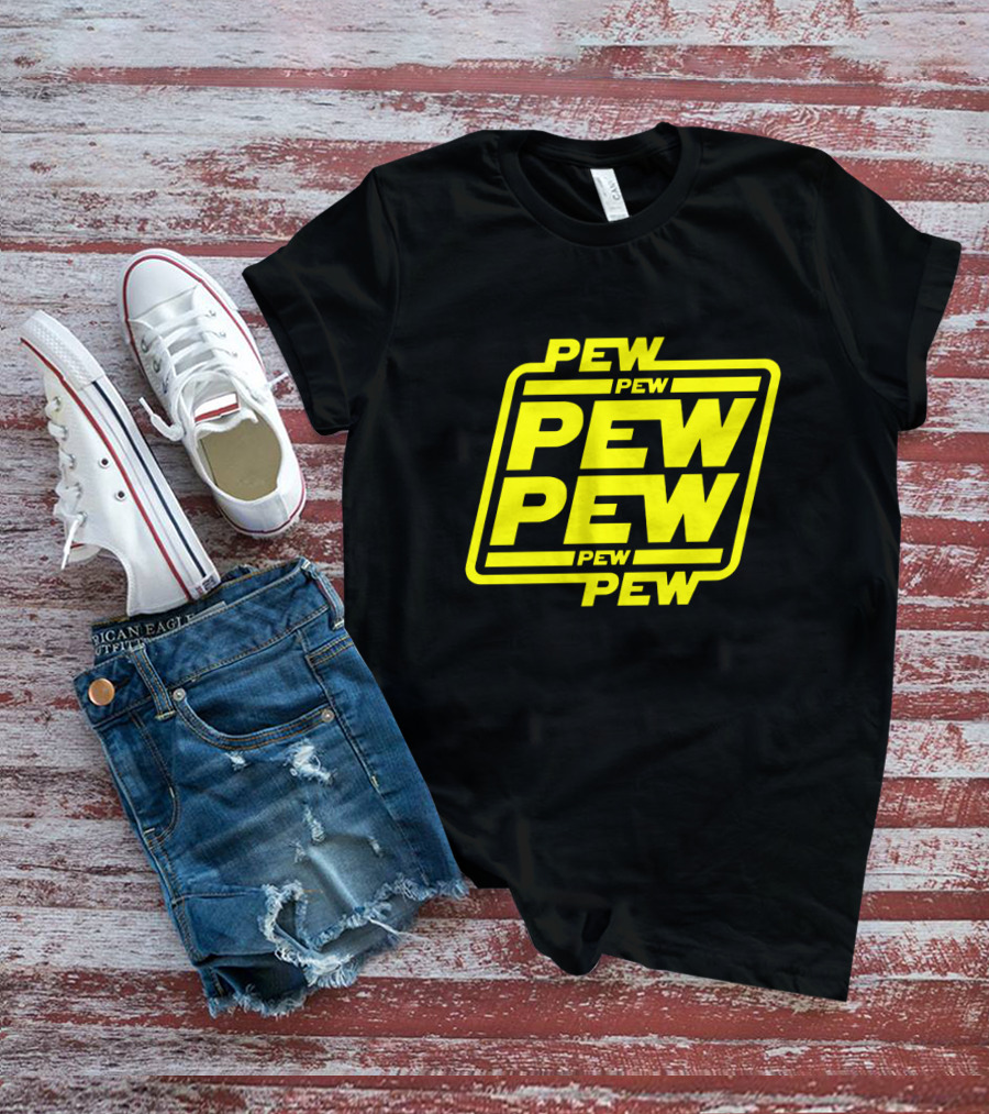 Pew Pew Pew Star Wars Bold Yellow Black Background Retro Style T-Shirt