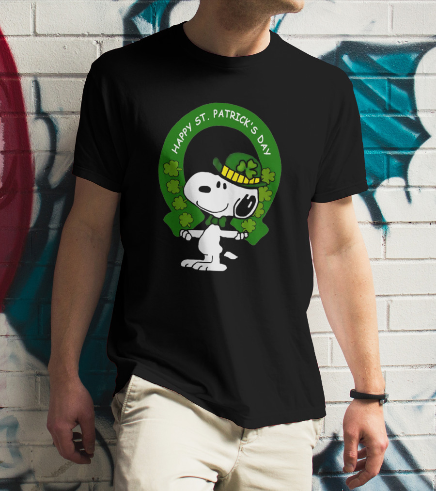 Snoopy Happy St. Patrick's Day With Shamrocks And Green Hat T-Shirt