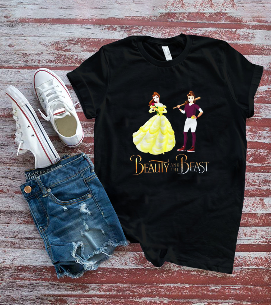 Beauty And The Beast Duality With Belle In Gown And Softball Uniform T-Shirt
