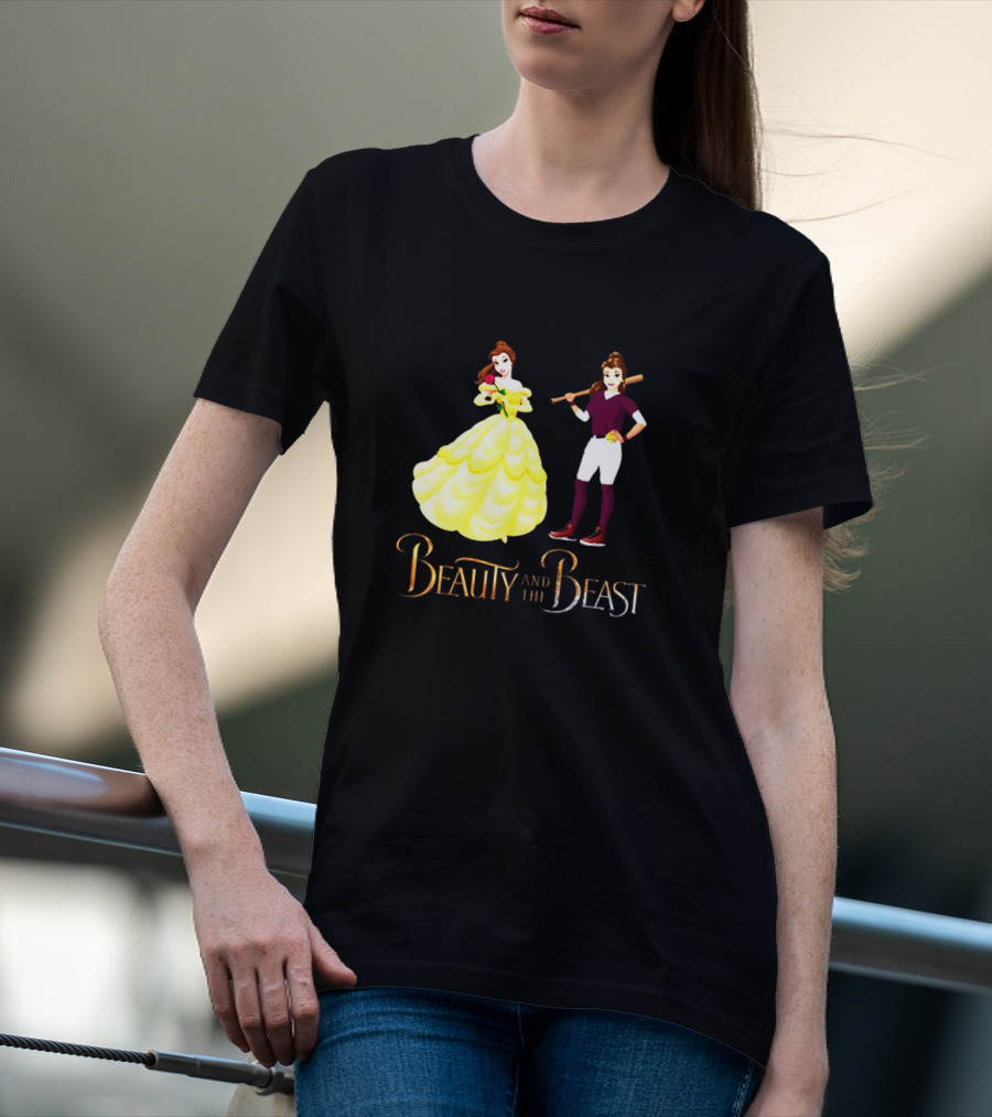 Beauty And The Beast Duality With Belle In Gown And Softball Uniform T-Shirt