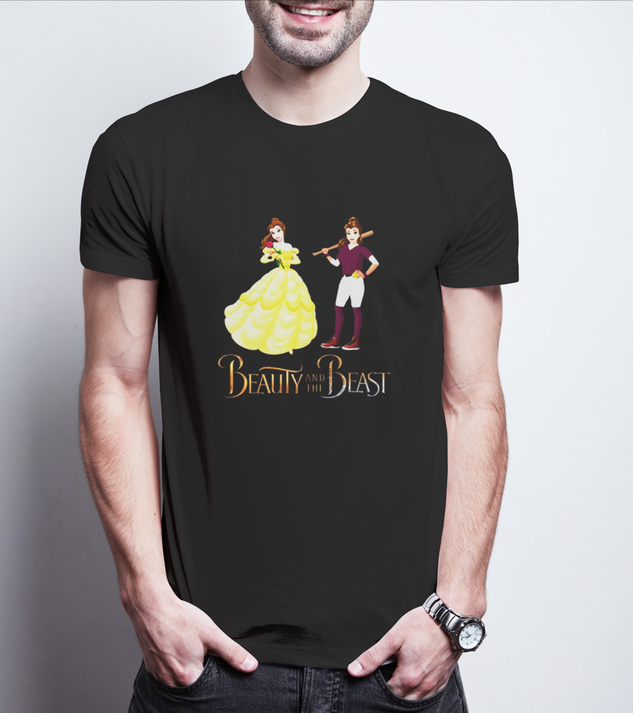 Beauty And The Beast Duality With Belle In Gown And Softball Uniform T-Shirt