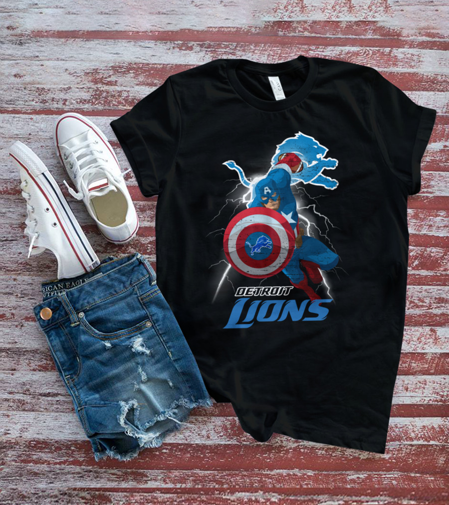 Captain America Detroit Lions Nfl Marvel Crossover T-Shirt