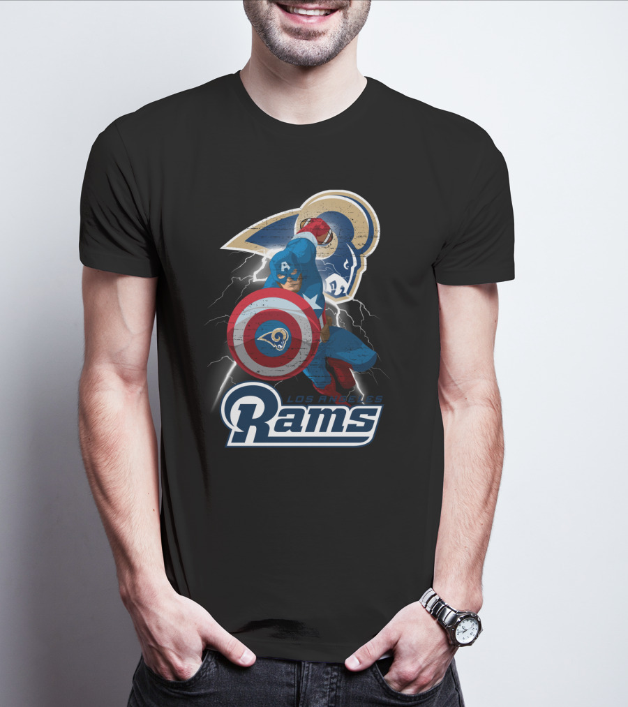 Captain America Rams Los Angeles Nfl Football Shield Hero Crossover T-Shirt