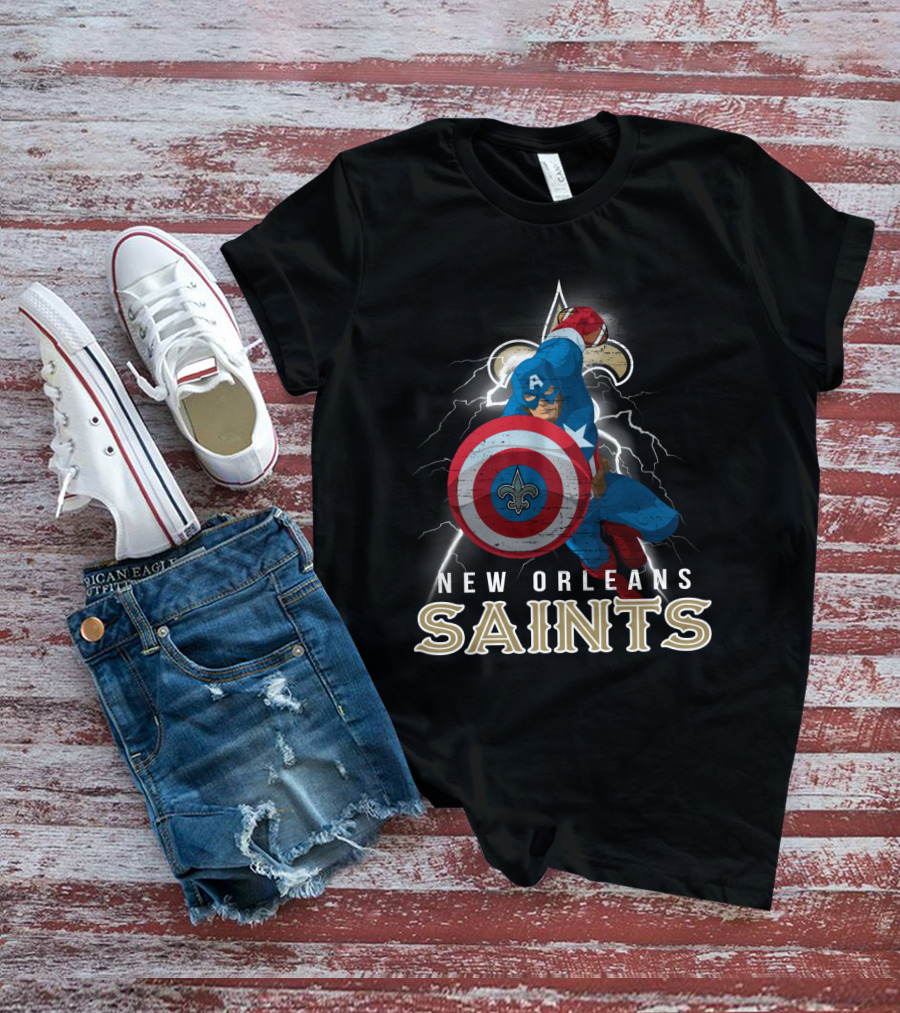 New Orleans Saints Captain America Nfl Fleur-De-Lis Football Shield T-Shirt