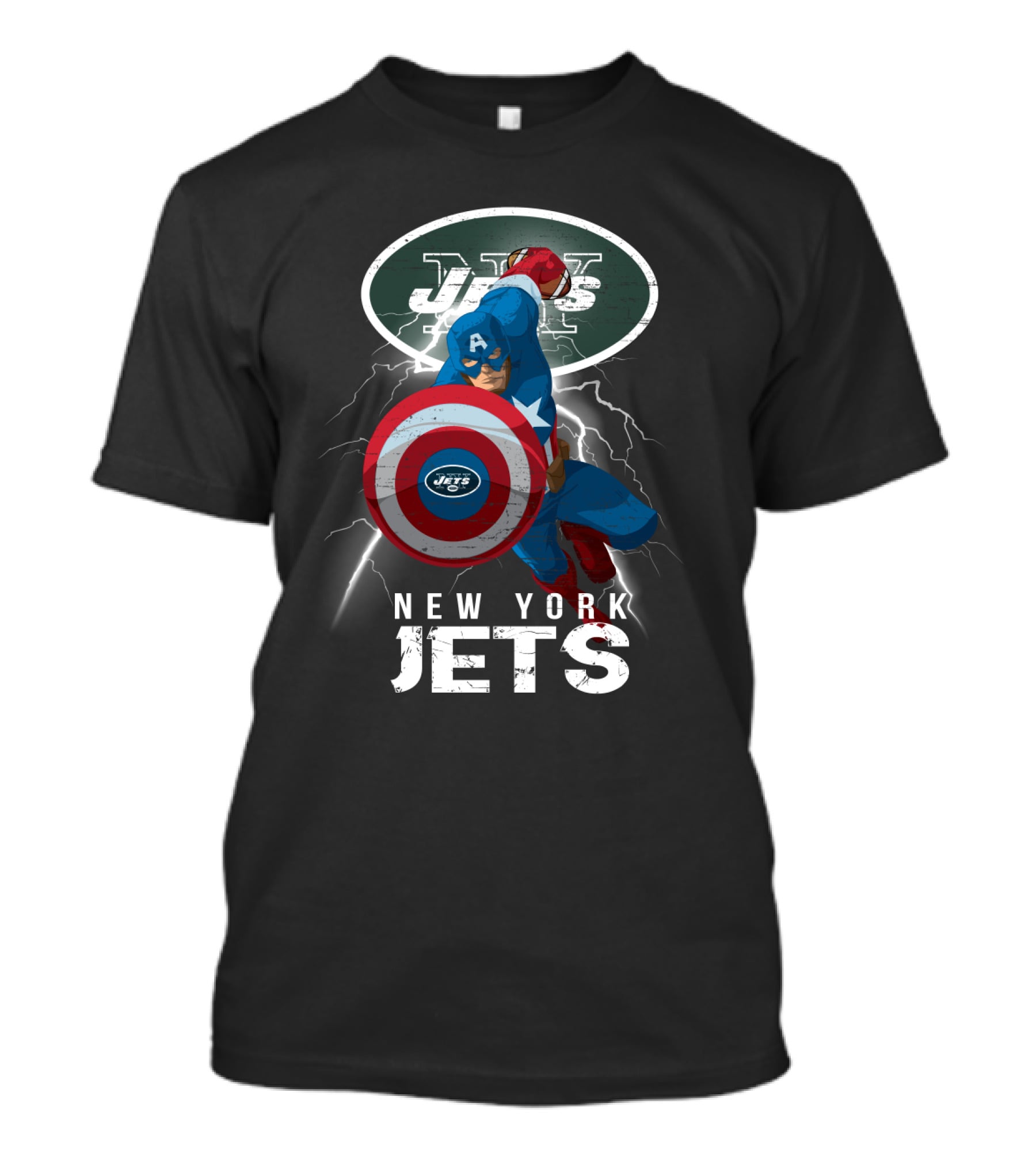 Captain America New York Jets Nfl Lightning Shield T-Shirt