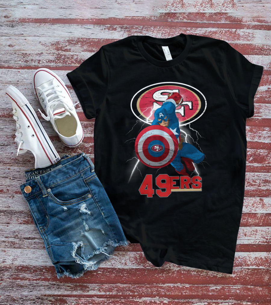 Captain America San Francisco 49ers 49ers Nfl Shield Logo Lightning T-Shirt