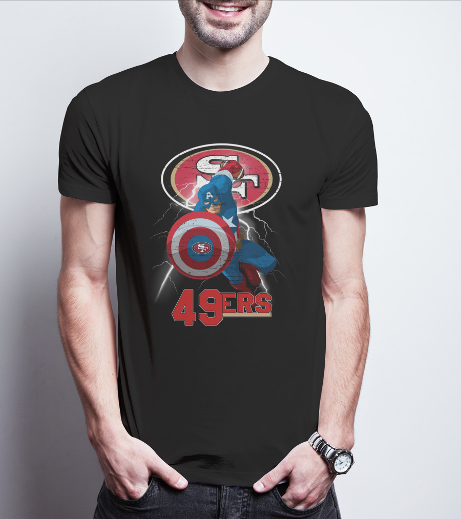 Captain America San Francisco 49ers 49ers Nfl Shield Logo Lightning T-Shirt