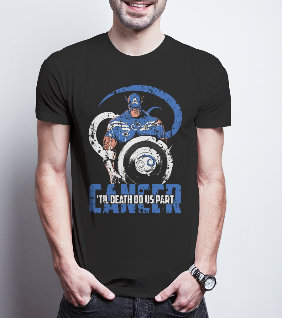 Captain America Cancer Zodiac 'Til Death Do Us Part Marvel Fans T-Shirt