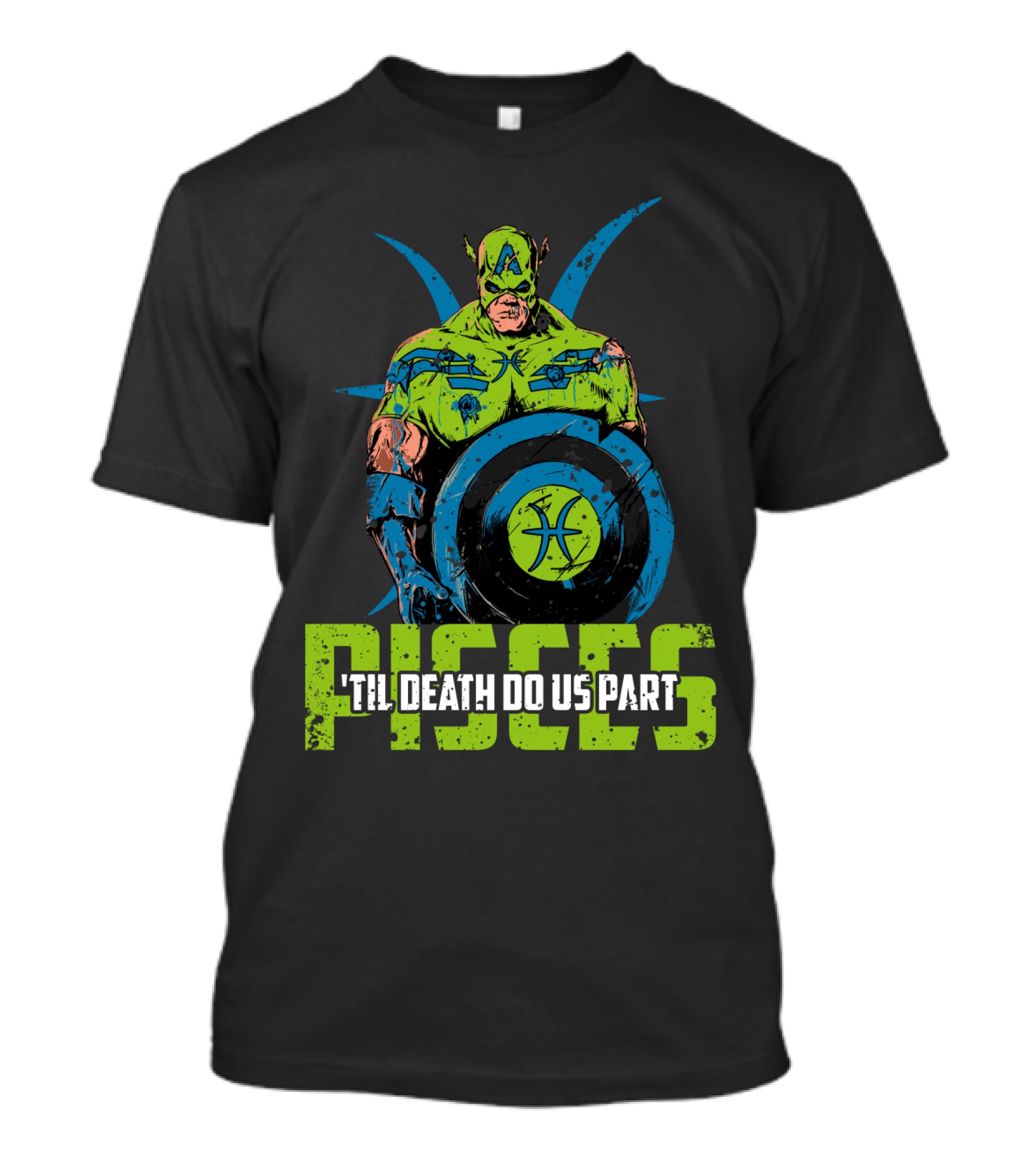 Pisces Zombie Captain With Shield 'Til Death Do Us Part T-Shirt