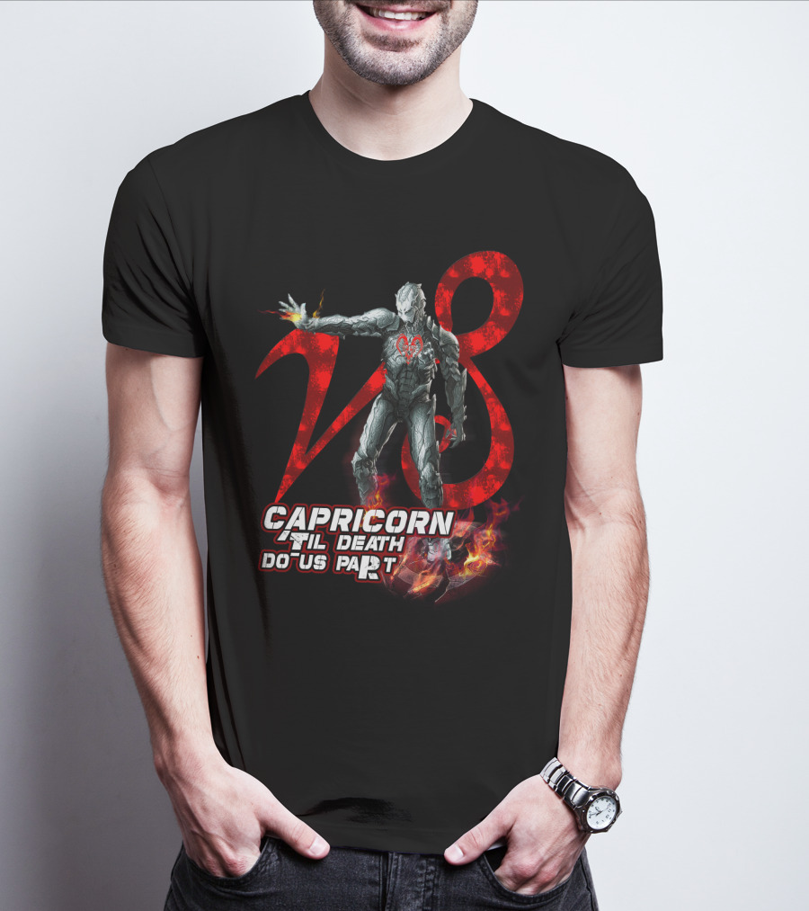 Capricorn Til Death Do Us Part With Iron Man Armor And Red Number Eight T-Shirt