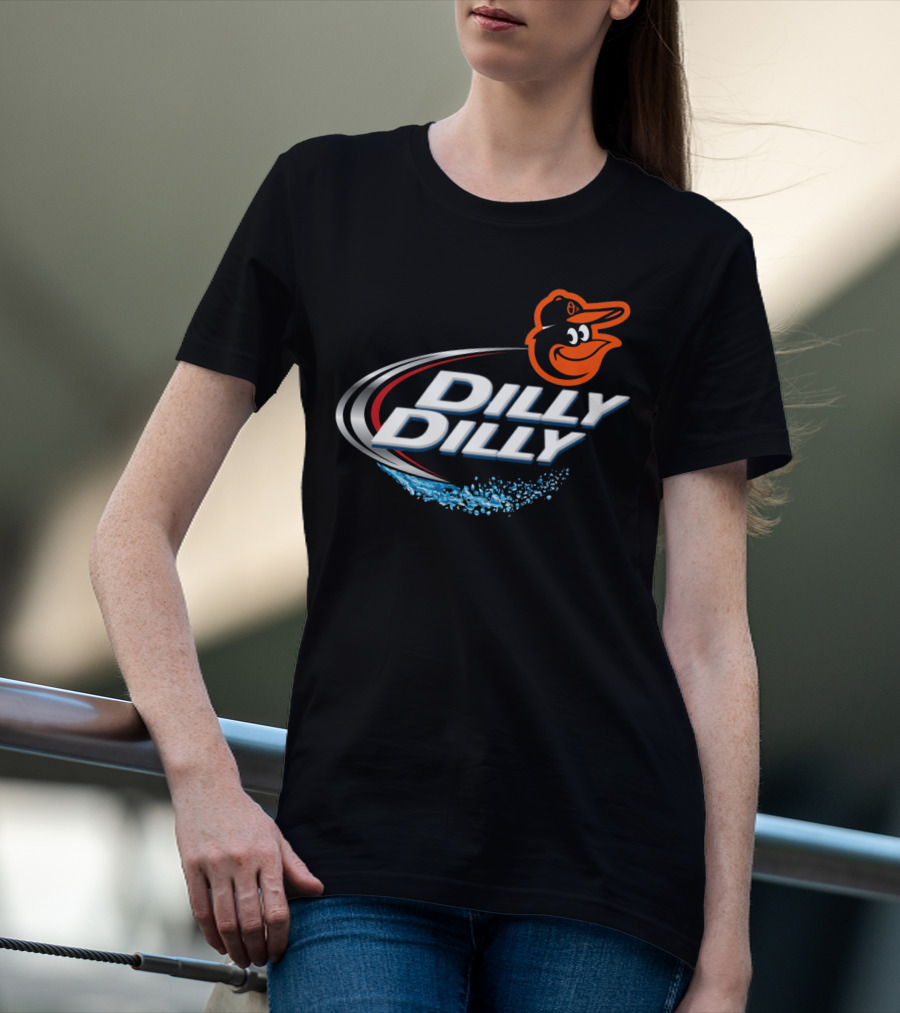 Baltimore Orioles Dilly Dilly Logo With Orioles Mascot And Water Splash Elements T-Shirt