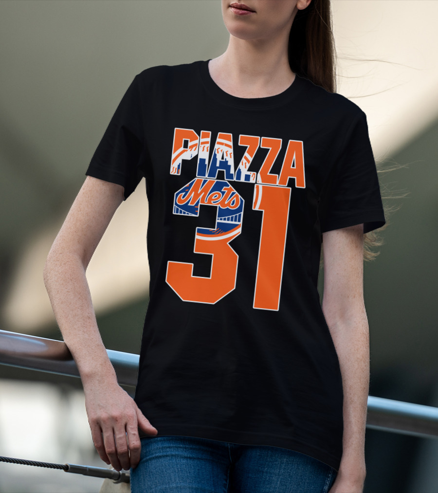 Piazza 31 New York Mets Retro Logo Baseball Memorabilia T-Shirt