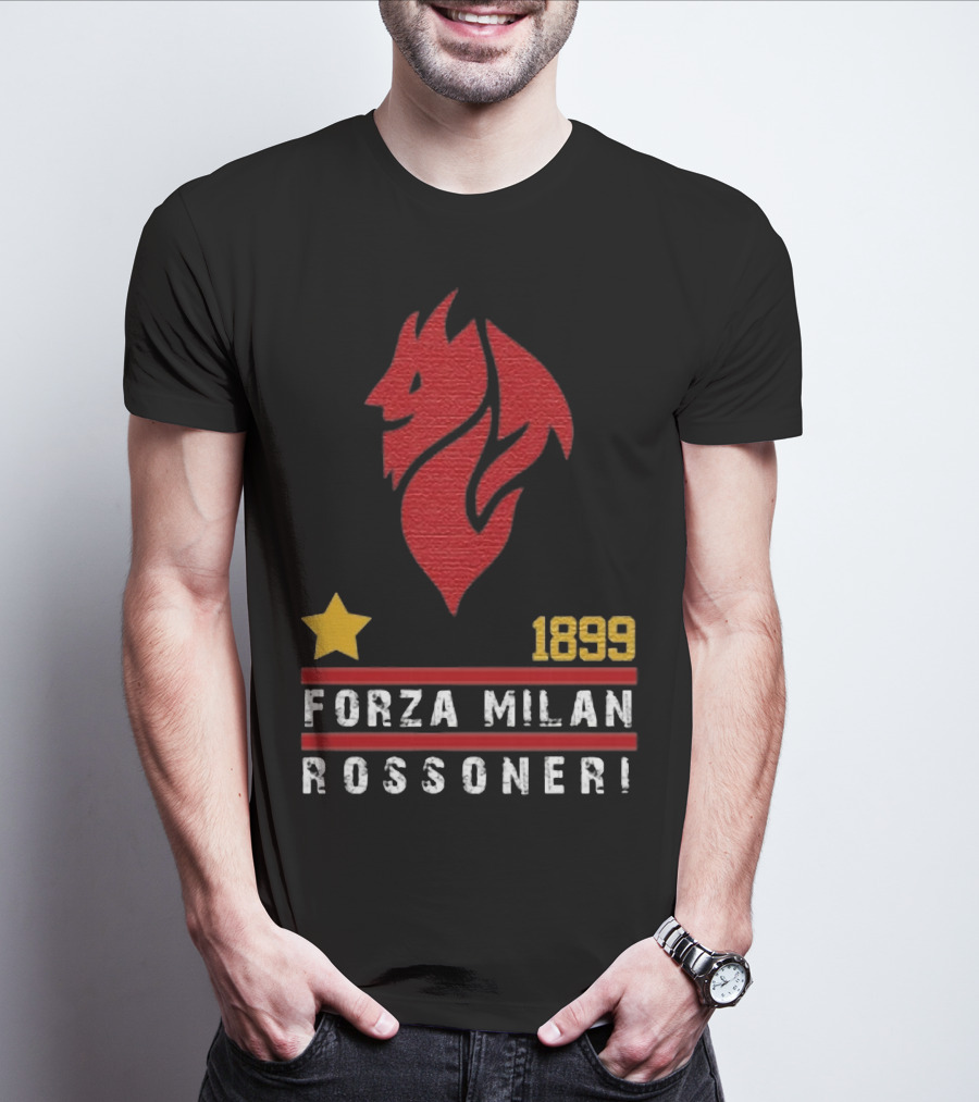 1899 Forza Milan Rossoner Symbol With Star And Red Lion Head Emblem T-Shirt