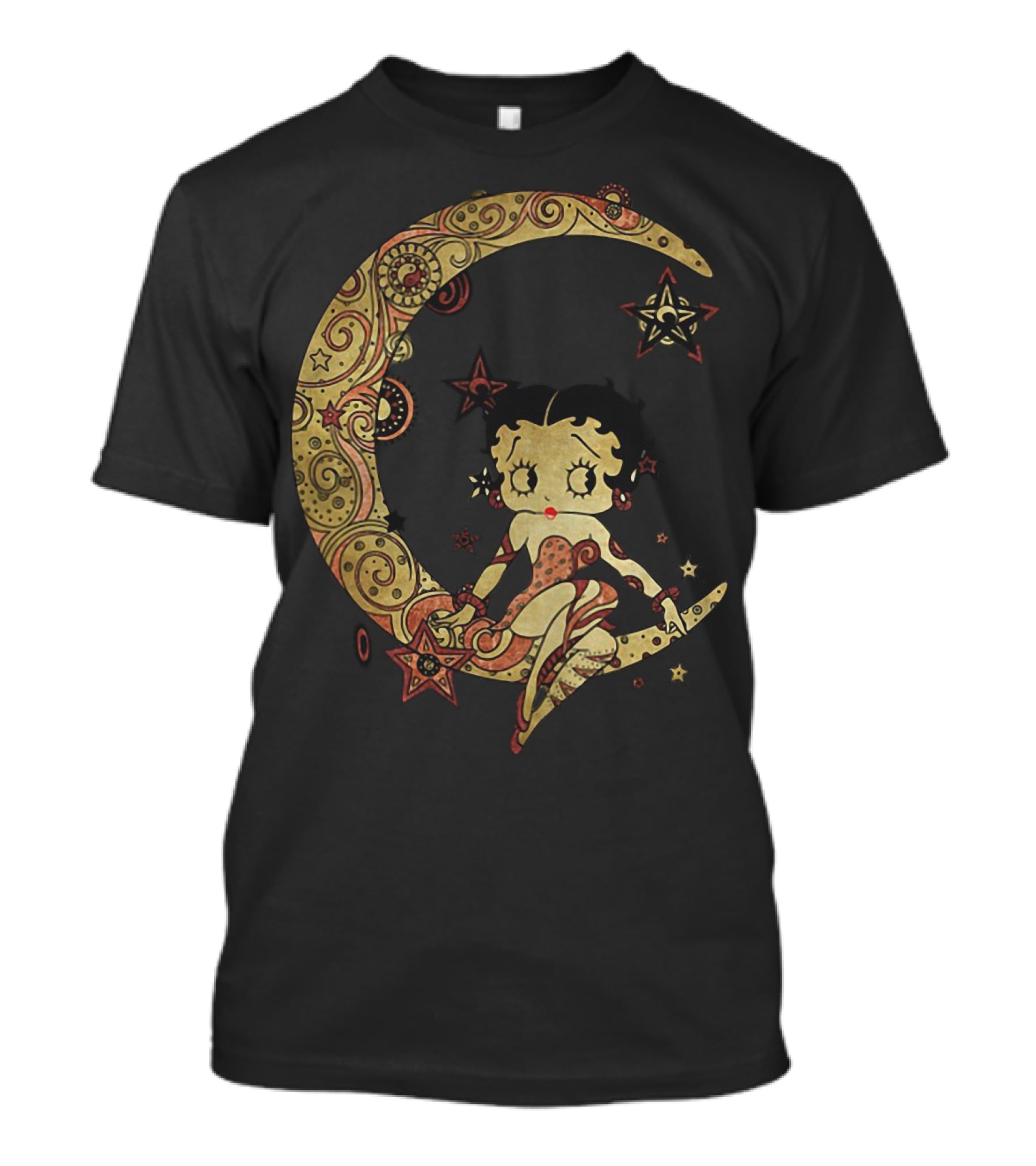 Betty Boop Sitting On Ornate Crescent Moon With Stars T-Shirt