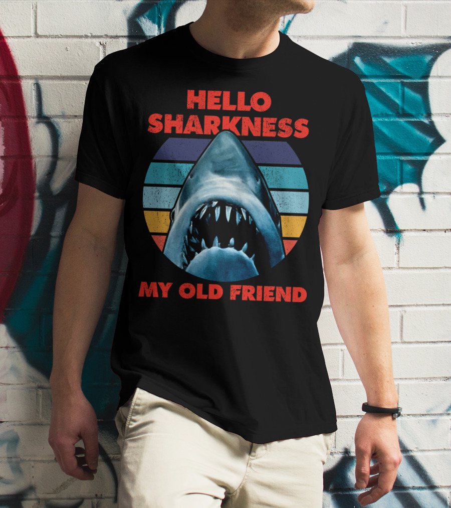 Hello Sharkness My Old Friend Retro Shark With Stripes T-Shirt