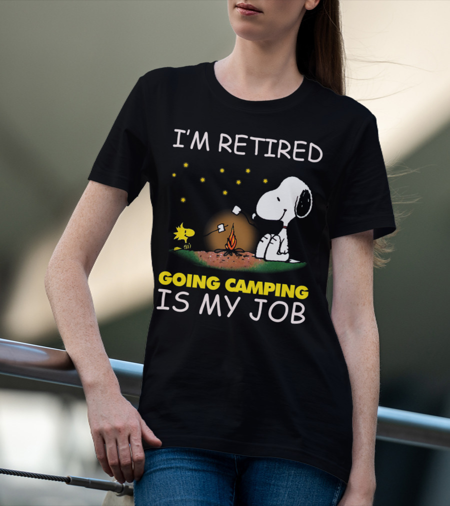 I’m Retired Going Camping Is My Job Snoopy And Woodstock Campfire Scene T-Shirt