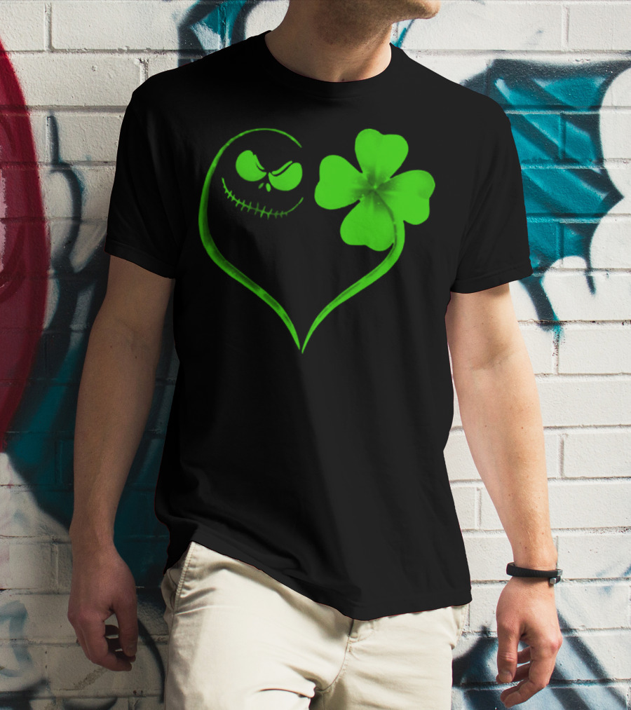 Jack Skellington Heart With Shamrock For St. Patrick's Day T-Shirt