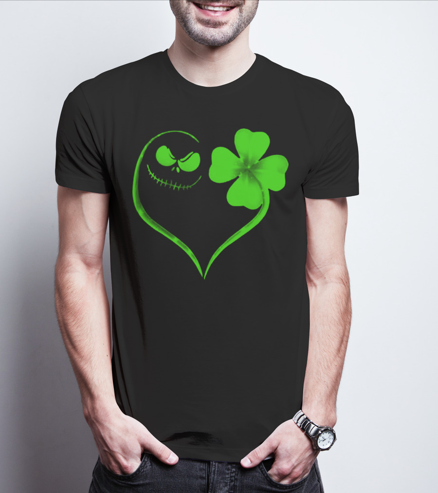 Jack Skellington Heart With Shamrock For St. Patrick's Day T-Shirt