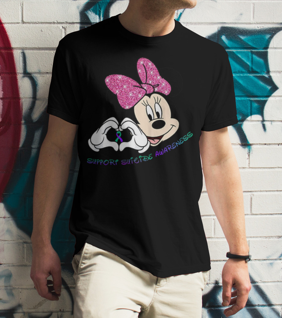 Minnie Mouse Support Suicide Awareness Pink Bow Heart Hands T-Shirt
