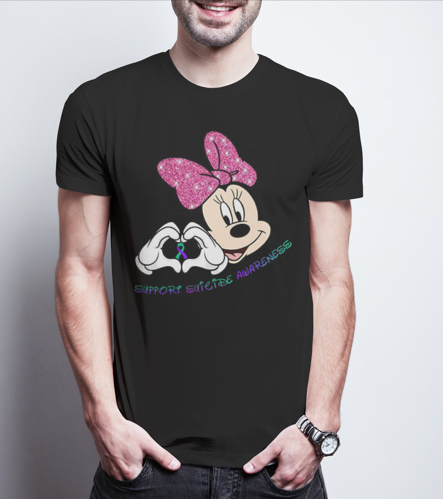 Minnie Mouse Support Suicide Awareness Pink Bow Heart Hands T-Shirt